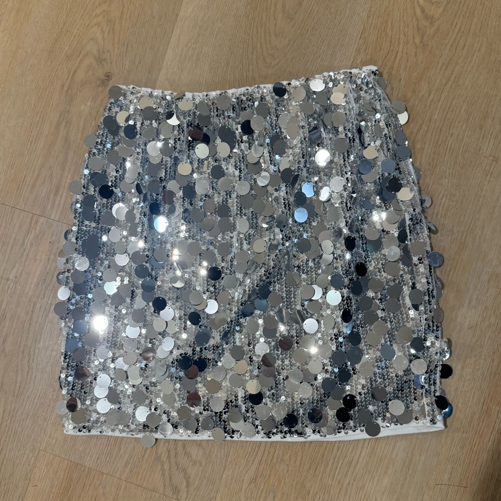 PrettyLittleThing Silver Sequin Mini Skirt